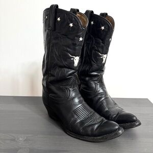 Tony Lama Vintage Boots sz 8.5 Cowboy Bulls Head Stars Leather Shoes